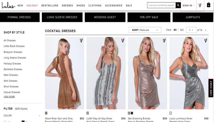 online dress stores like lulus